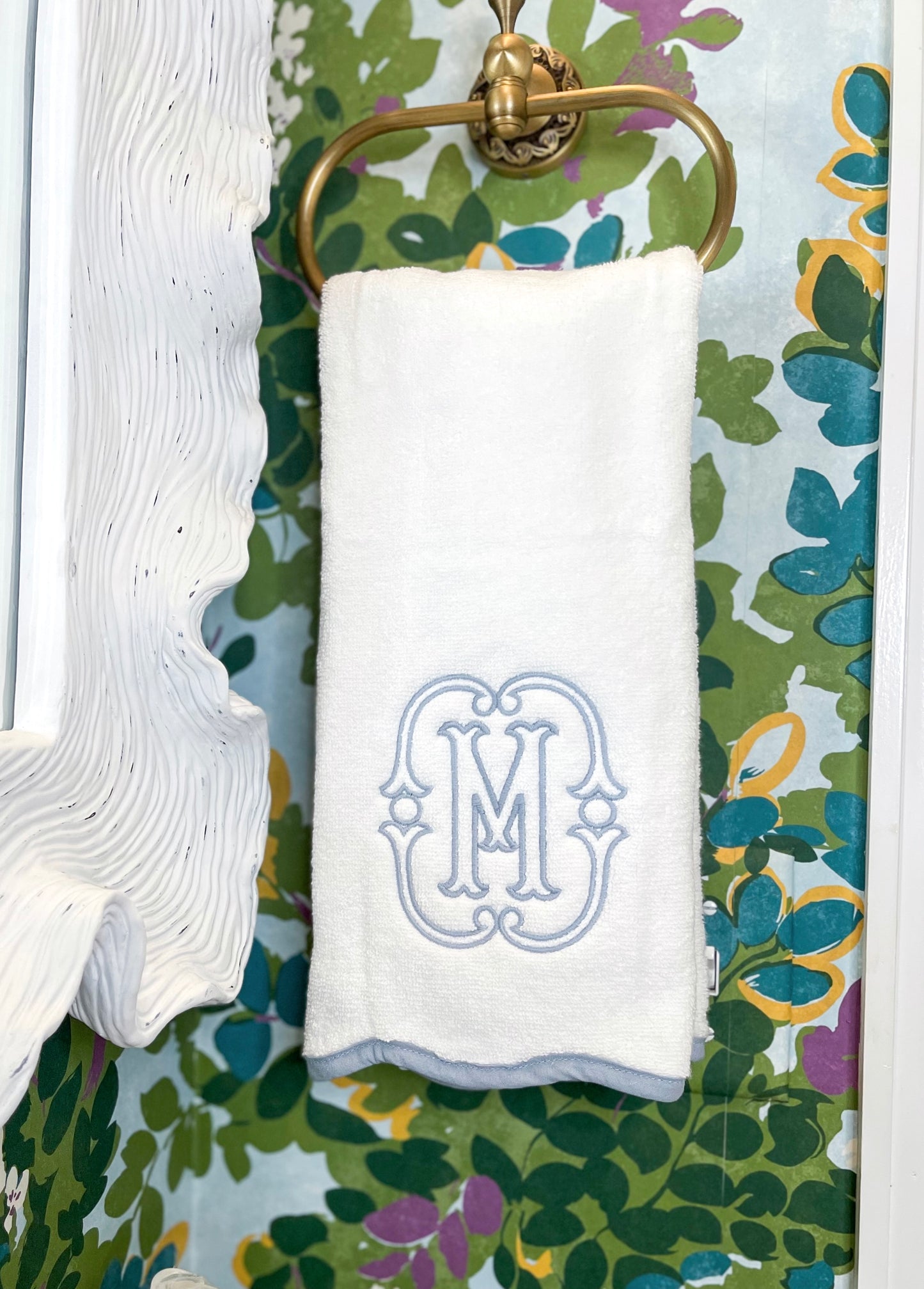 Scalloped Towel with Embroidery