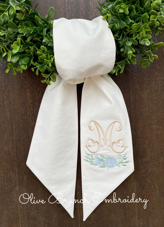 Wreath Sash with Hydrangea Frame & Monogram