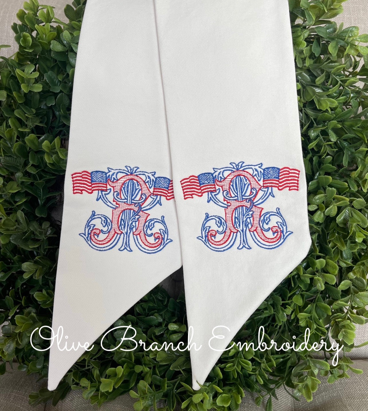 Wreath Sash with Patriotic Monogram