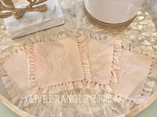 Fringe Cocktail Napkins with Victorian Monogram (set of 4)