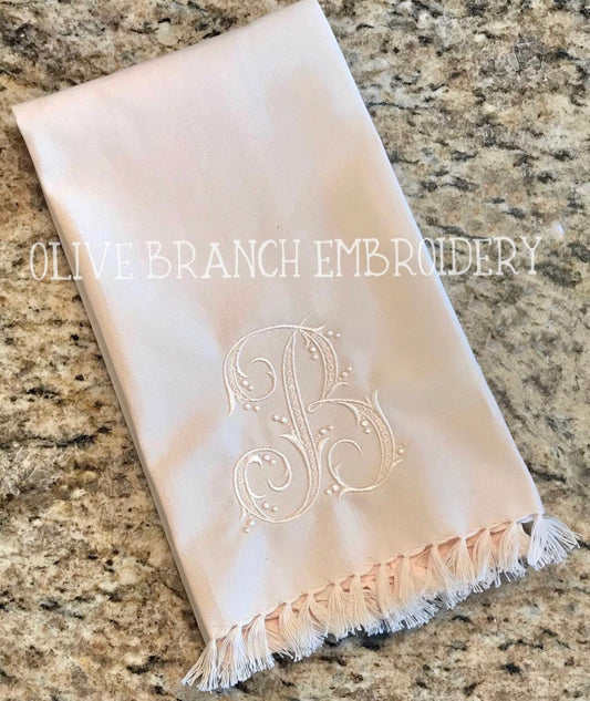 Fringe Hand Towel with Berry Monogram