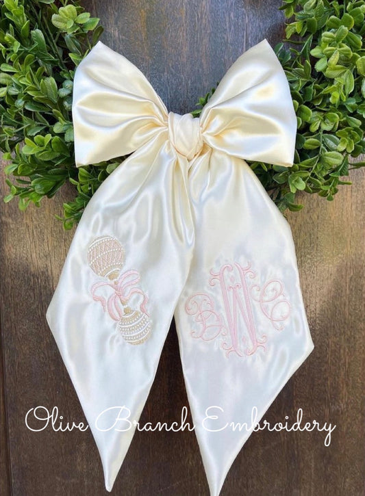Satin Bow Sash With Rattle & 3 Letter Monogram