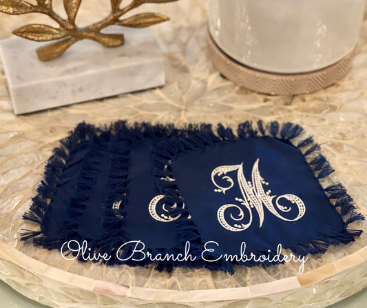 Fringe Cocktail Napkins with Berry Monogram (set of 4)