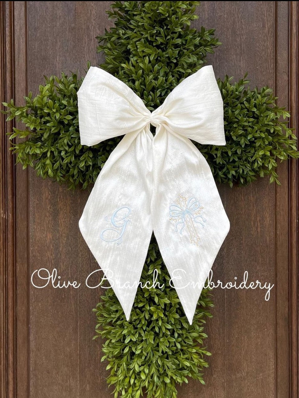 Dupioni Silk Bow Sash with Cross & Monogram