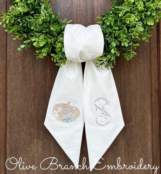 Painted Pumpkin Wreath Sash with Berry Monogram