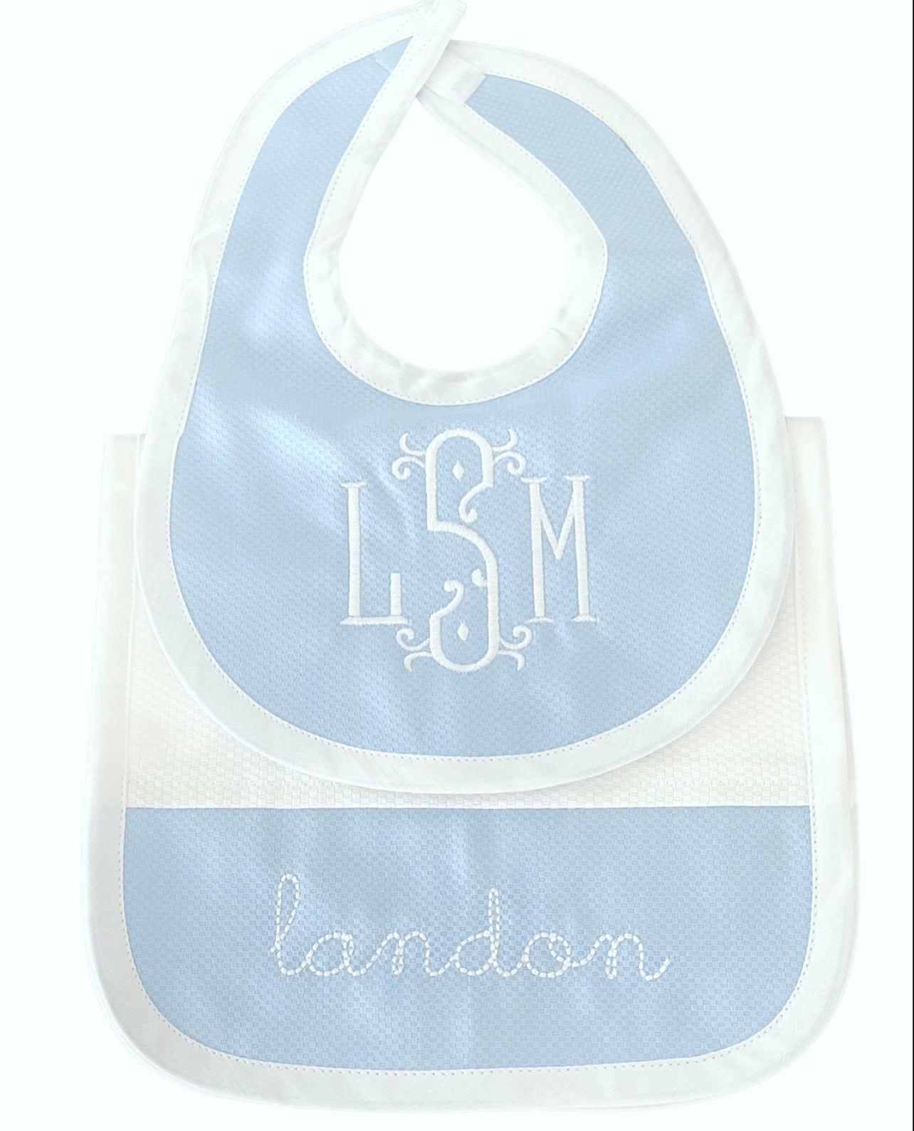 Blue Pique Bib & Burp Cloth Set