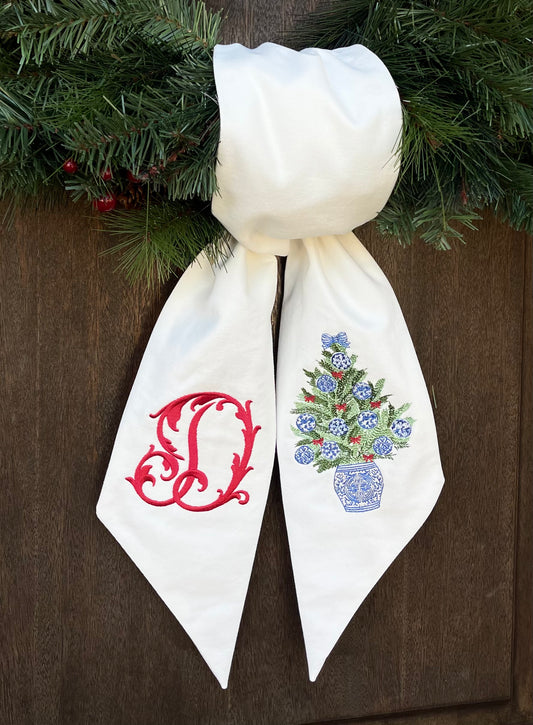 Chinoiserie Christmas Tree Wreath Sash