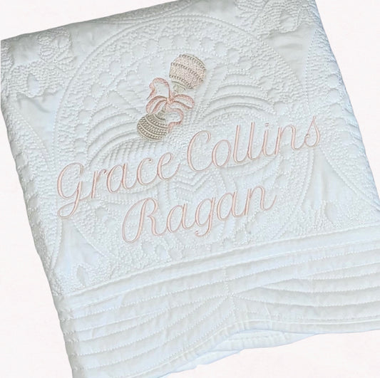 Heirloom Baby Quilt with Rattle