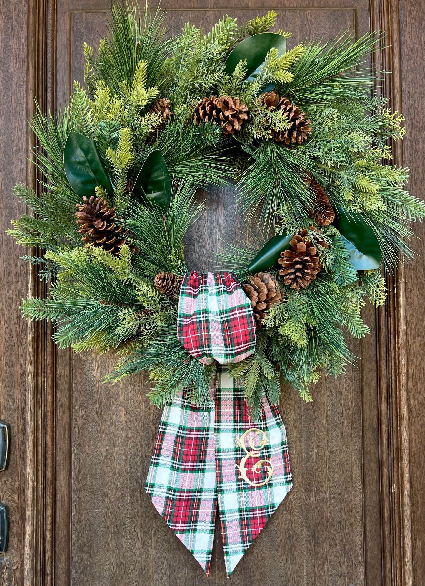 Christmas Plaid Wreath Sash