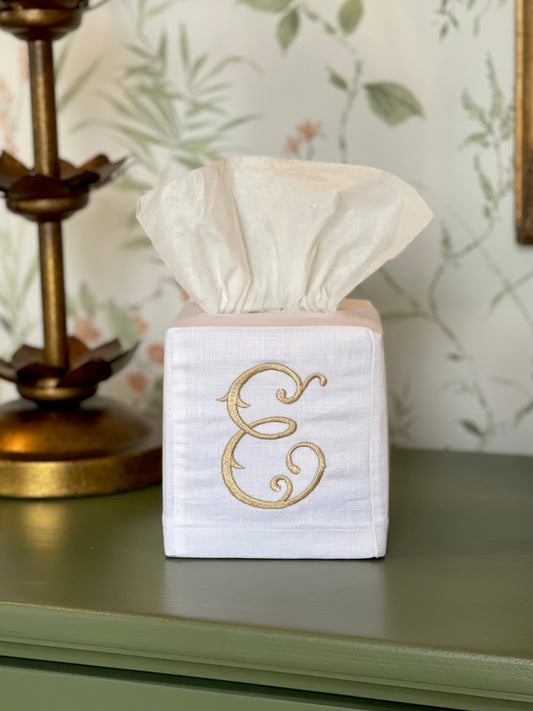 White Linen Tissue Box Cover