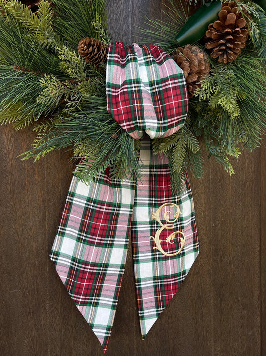 Christmas Plaid Wreath Sash