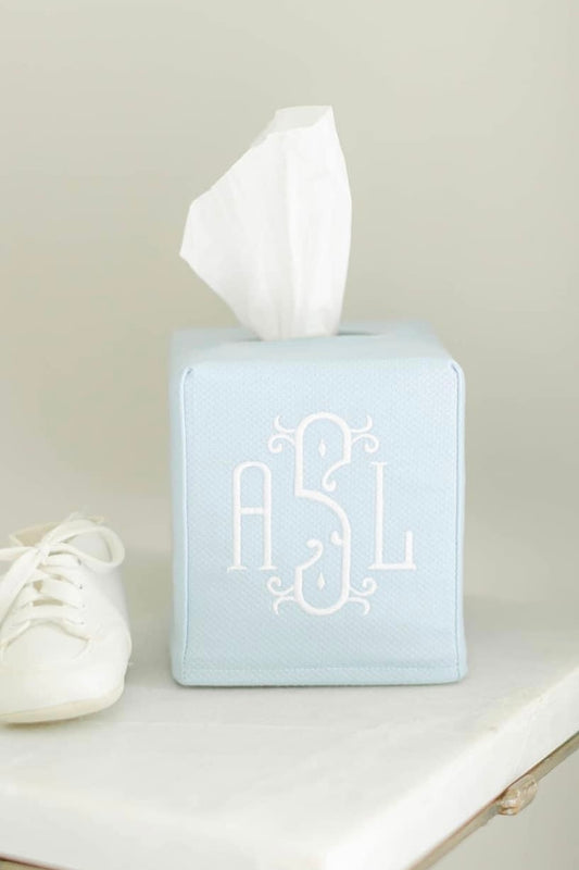 Blue Pique Tissue Box Cover