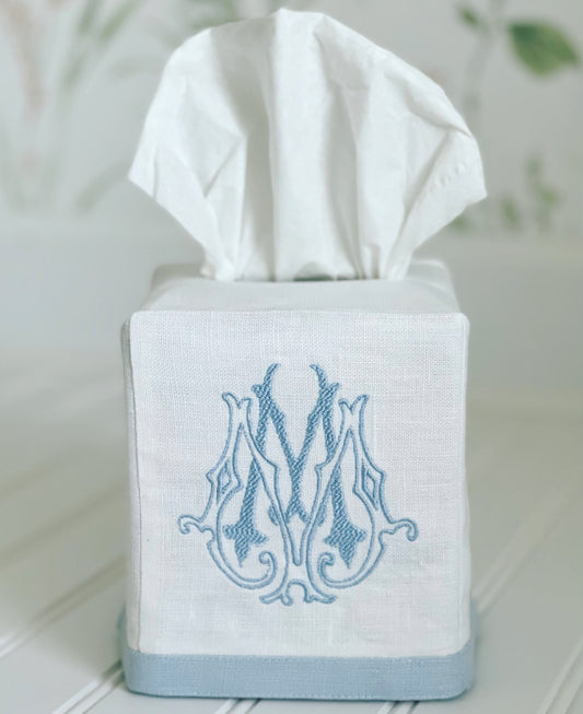 Linen with Blue Trim Tissue Box Cover